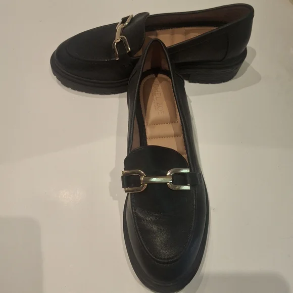 Rachel Zoe Black Faux Leather Lug Soled Loafers with Gold Accent Size 8 - Picture 2 of 10